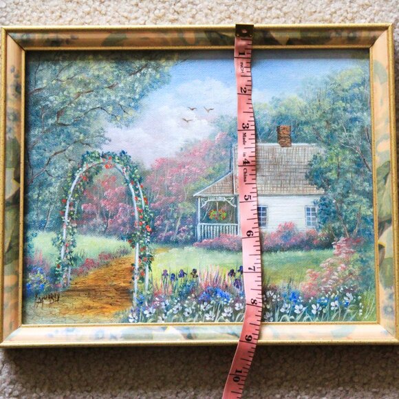 Murray Artist Signed House With A Garden Floral Oil On Canvas Painting - Picture 9 of 10